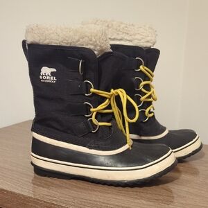 Sorel Black Boots with Yellow Accents